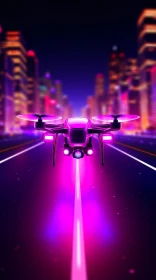 Futuristic Drone Night Cityscape - 3D Rendering