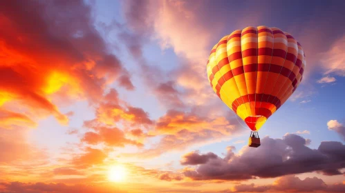 Vivid Sunset Hot Air Balloon in Colorful Sky