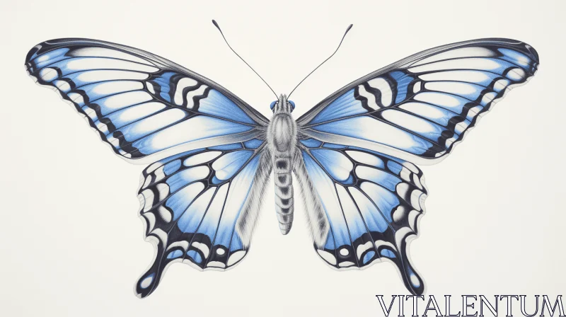 Blue Butterfly in Hyperrealism Style on White Background