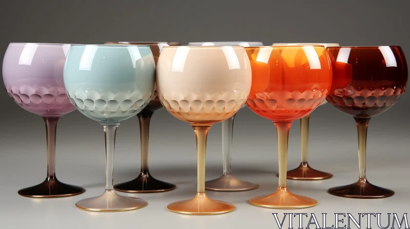 Colorful Wine Glasses on Gray Background AI Image