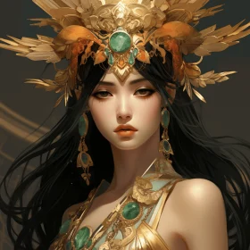 Fantasy Artwork: Asian Girl with Gold Headdress