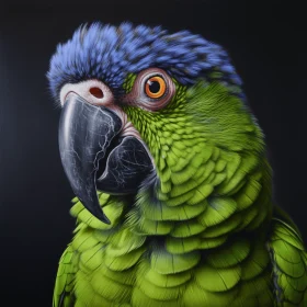 Intricate Oil Painting of Blue and Green Parrot