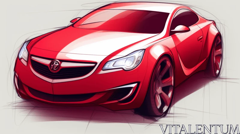 Playful Illustrative Sketch of a Red Buick Car AI Image