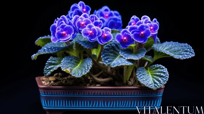 Violet Flowers in Blue Pot - A Fusion of Japanese and Precisionist Art AI Image