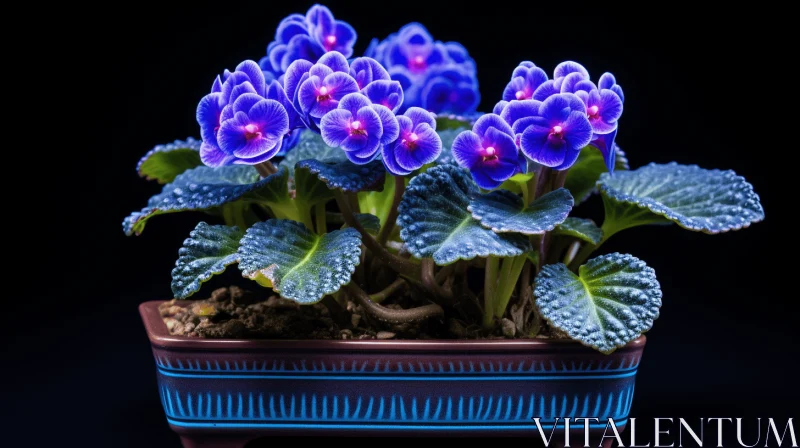 Violet Flowers in Blue Pot - A Fusion of Japanese and Precisionist Art