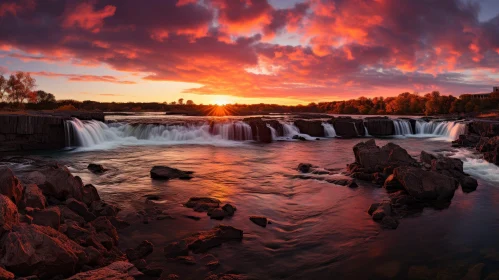 Breathtaking Sunset Over Waterfall - Nature's Beauty Unveiled