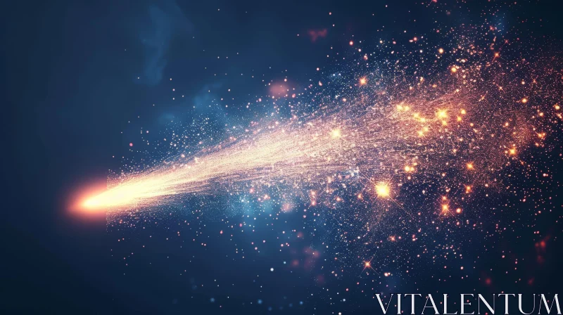 Bright Comet Moving Through Dark Blue Sky AI Image