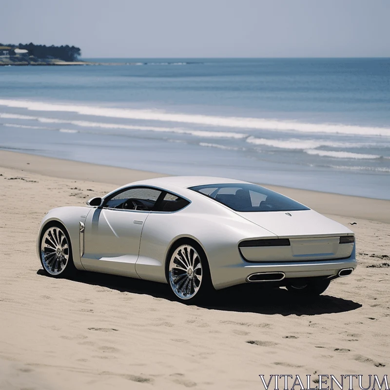 Concept Car Parked on a Windy Beach - Understated Elegance AI Image