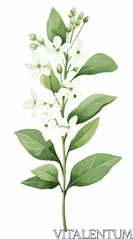 Jasmine Flower Branch Illustration in Soft Hues AI Image