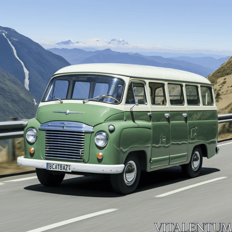 Captivating Green Van on Road - Historical Reproductions AI Image