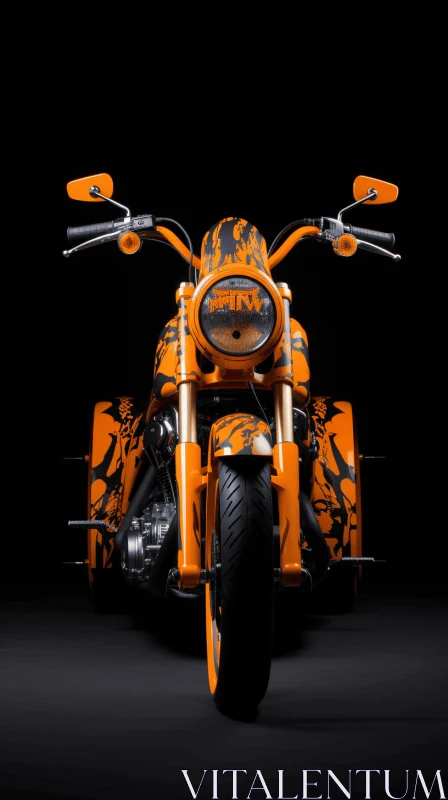 Gaudy and Grotesque: Orange Motorcycle on Black Background AI Image