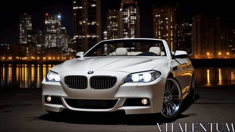 Luxurious BMW Convertible Driving Through City Lights AI Image