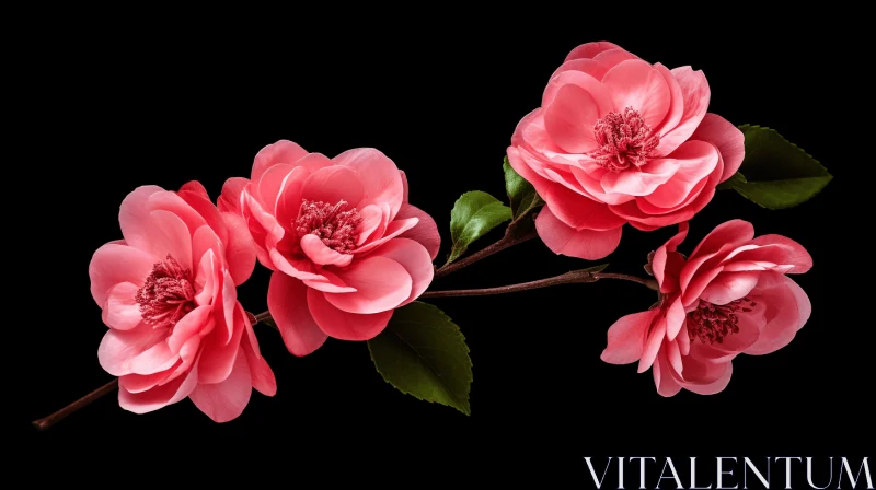 Monochromatic Imagery: Pink Flowers on Dark Background AI Image