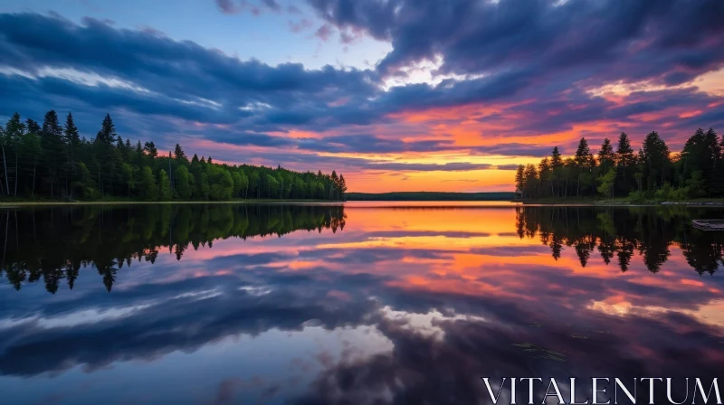 Tranquil Sunset Over Lake - Nature Art AI Image