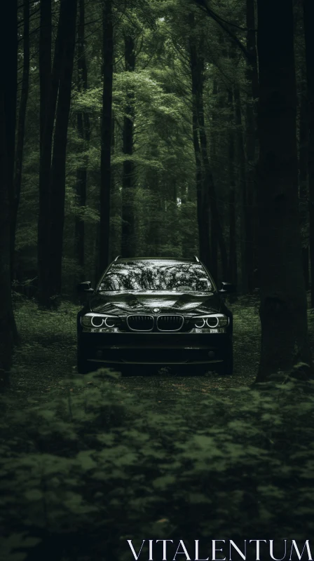 Black BMW Car in Wooded Area - Mysterious and Elegant AI Image