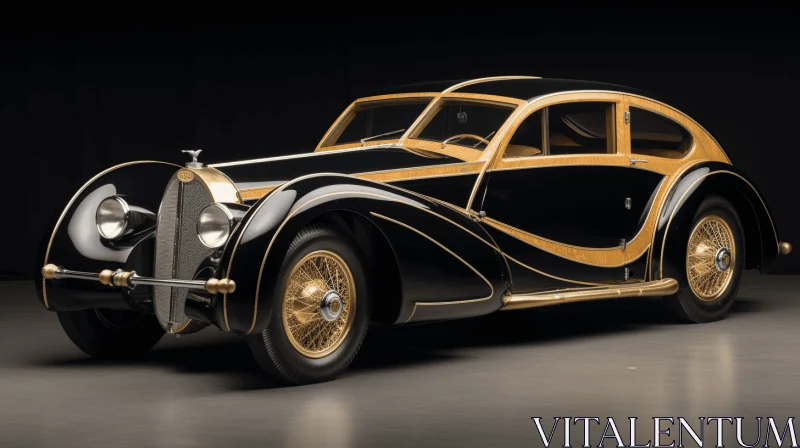 AI ART Exquisite Black and Gold Vintage Car - A Dada-Inspired Masterpiece