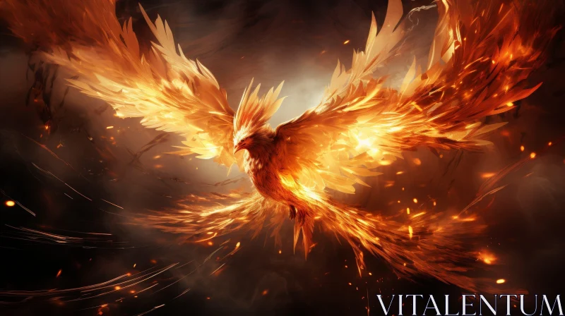 Phoenix Rising Digital Art - Fiery Fantasy Bird Painting AI Image