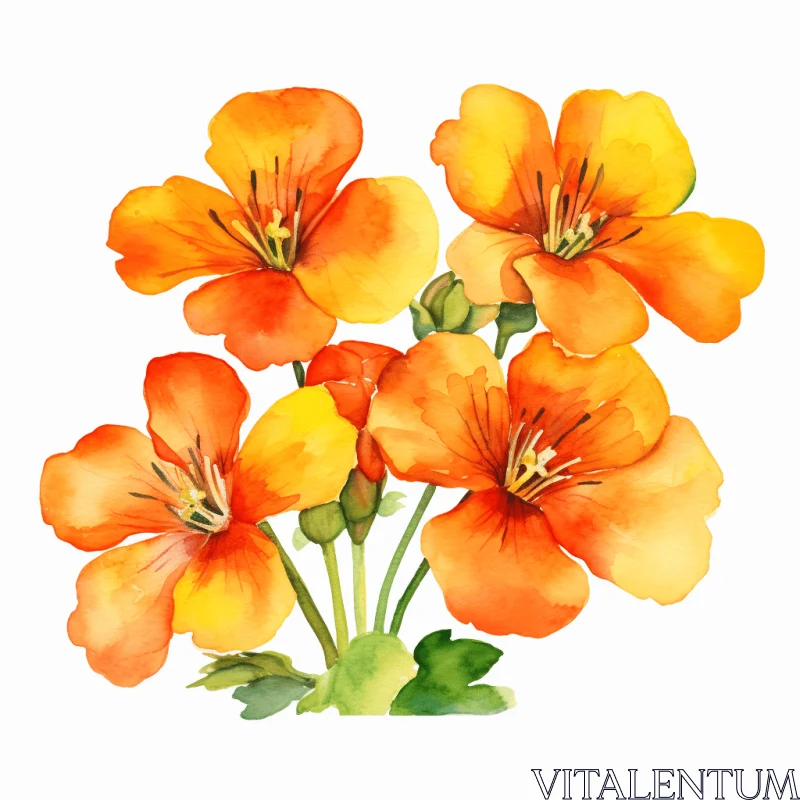 Watercolor Orange Geranium Illustration in Prairiecore Style AI Image