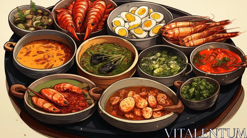 Sumptuous Seafood Feast Painting AI Image