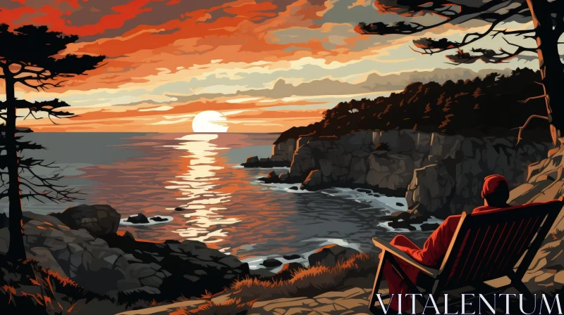 Tranquil Coastal Cliff Sunset Scene AI Image