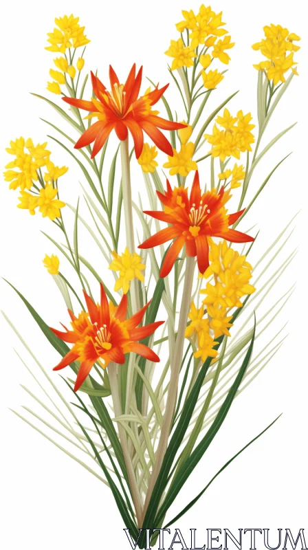Detailed Render of Orange and Yellow Flowers Artwork AI Image