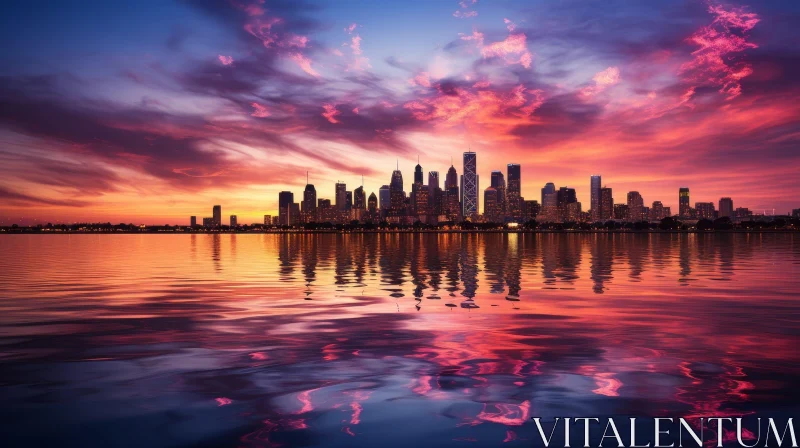 Modern Cityscape with River at Sunset AI Image