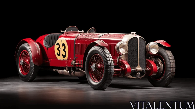 Striking Red Vintage Car Against Black Background | Expert Draftsmanship | Fine Feather Details AI Image