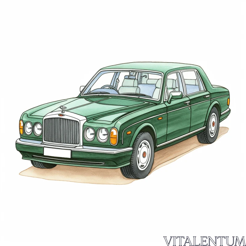 Luxurious Green Car Illustration | British Topographical Style AI Image