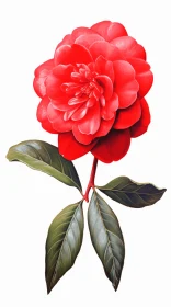 Red Camellia Flower and Leaf Vector Illustration