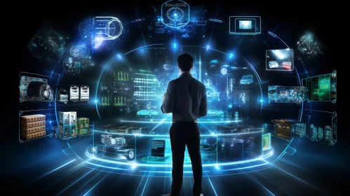 Futuristic Businessman in Data Interface