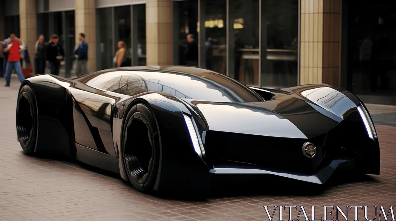 AI ART Futuristic Sports Car on City Sidewalk | Dark Navy and Light Black