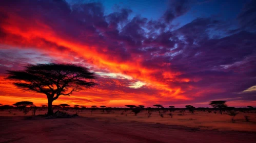 African Sunset: Majestic Trees and Colorful Sky