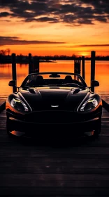 Black Sports Car on Dock at Sunset - Bold Lines, Minimalist Backgrounds