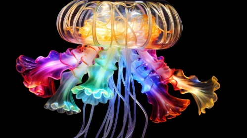 Colorful 3D Jellyfish Rendering in Black Background