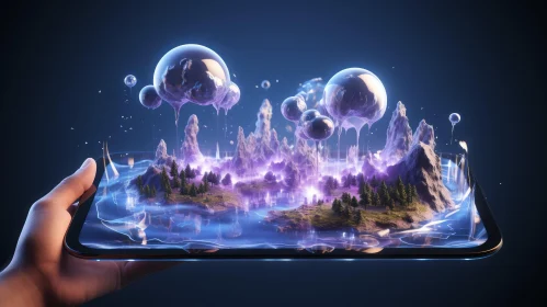Enchanting Surreal Landscape with Glowing Crystals