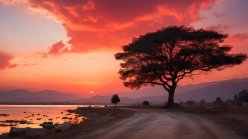 Golden Sunset Tree Landscape