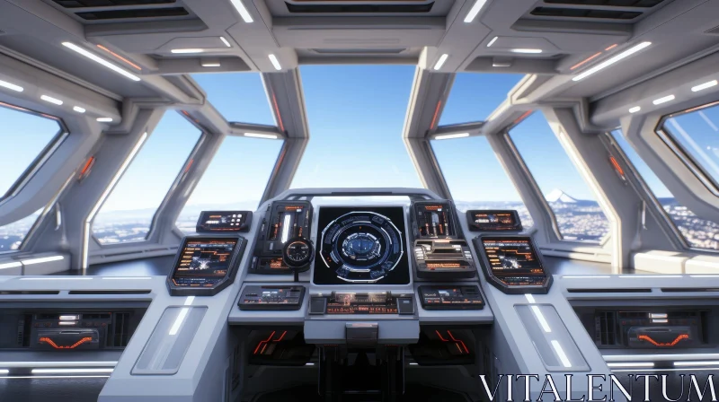 AI ART Futuristic Spaceship Interior with Control Panel and Planet View