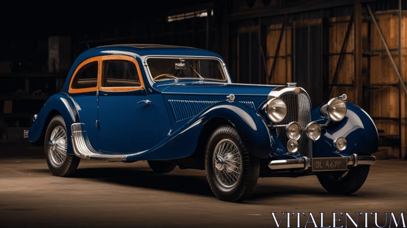 Classic Blue Car in Garage - Rich and Immersive Design AI Image