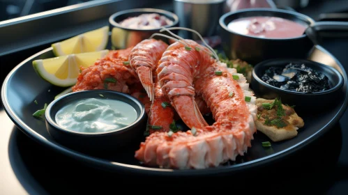Exquisite Plate of Seafood with Lobster Tails and Elegant Presentation