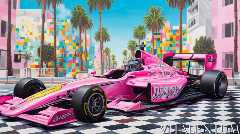 Formula 1 Race Car Painting on Checkered Flag Road AI Image