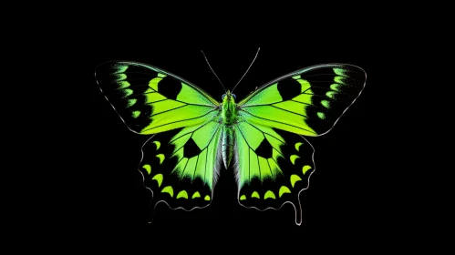 Green Tropical Butterfly on Black and Green Background