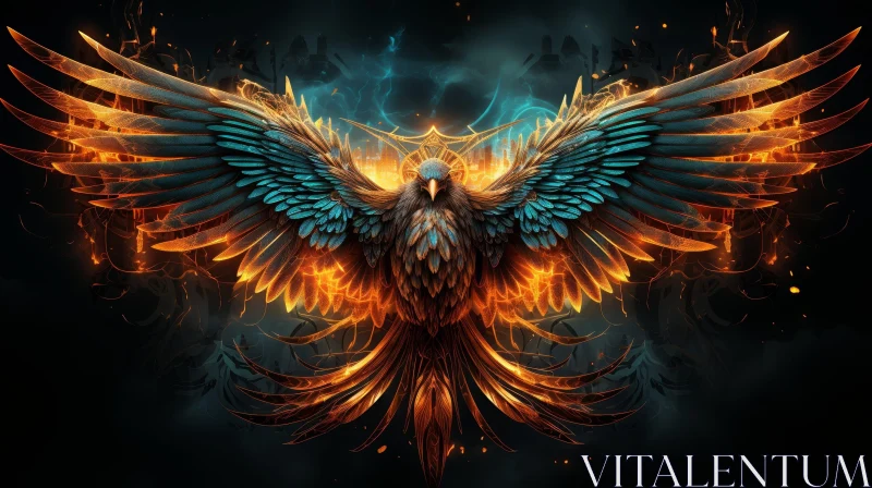 AI ART Majestic Glowing Phoenix on Dark Blue Background