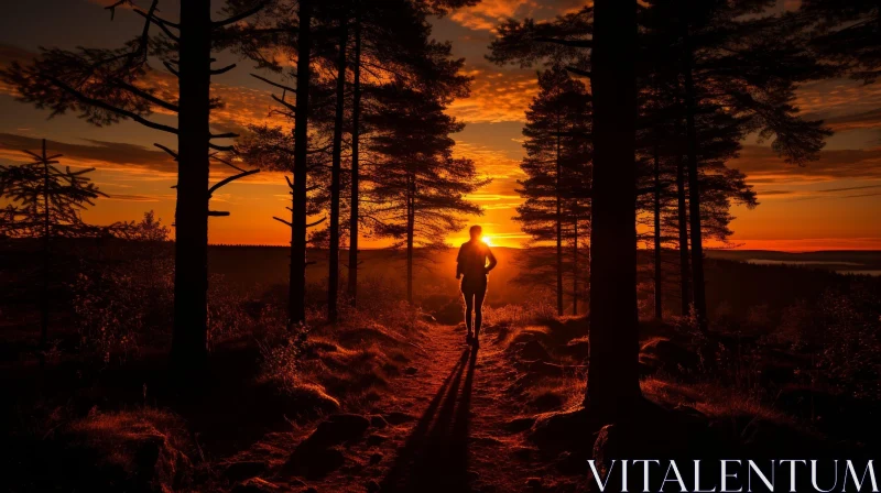 AI ART Forest Trail Sunset Runner Silhouette
