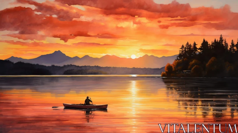 Serene Lake Sunset Watercolor Painting AI Image