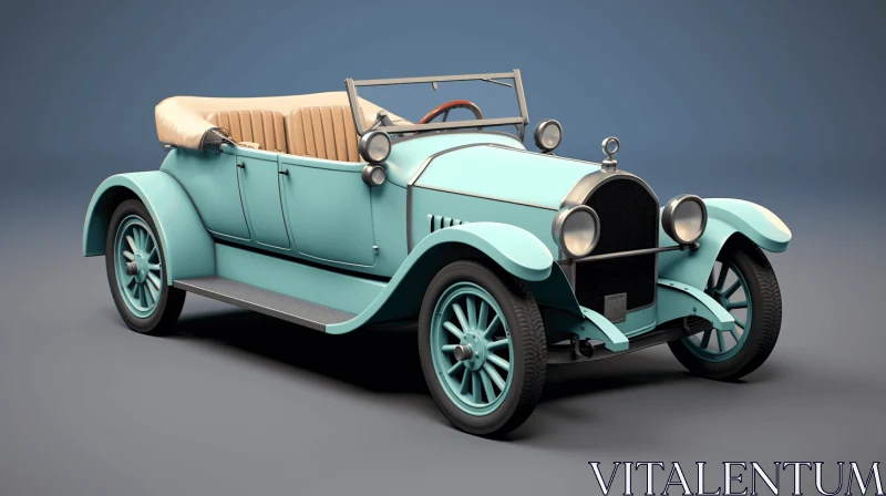 Vintage Car Model in 3D: Exquisite Craftsmanship in Light Cyan and Dark Amber AI Image
