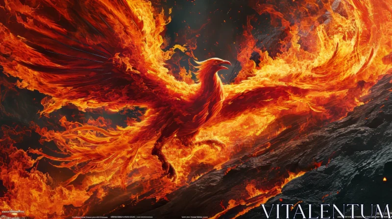 Phoenix Rising Digital Art - Symbol of Rebirth and Destruction AI Image
