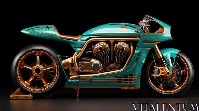 AI ART Teal and Gold Custom Motorcycle: A Masterpiece of Craftsmanship