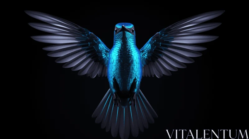 3D Rendered Blue Bird in Flight Against Dark Background AI Image