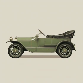 Antique Car with Green Wheels on Beige Background - Hyperrealistic Illustration