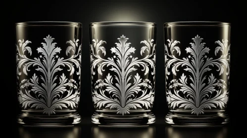 Etched Floral Pattern Glassware in 3D Rendering